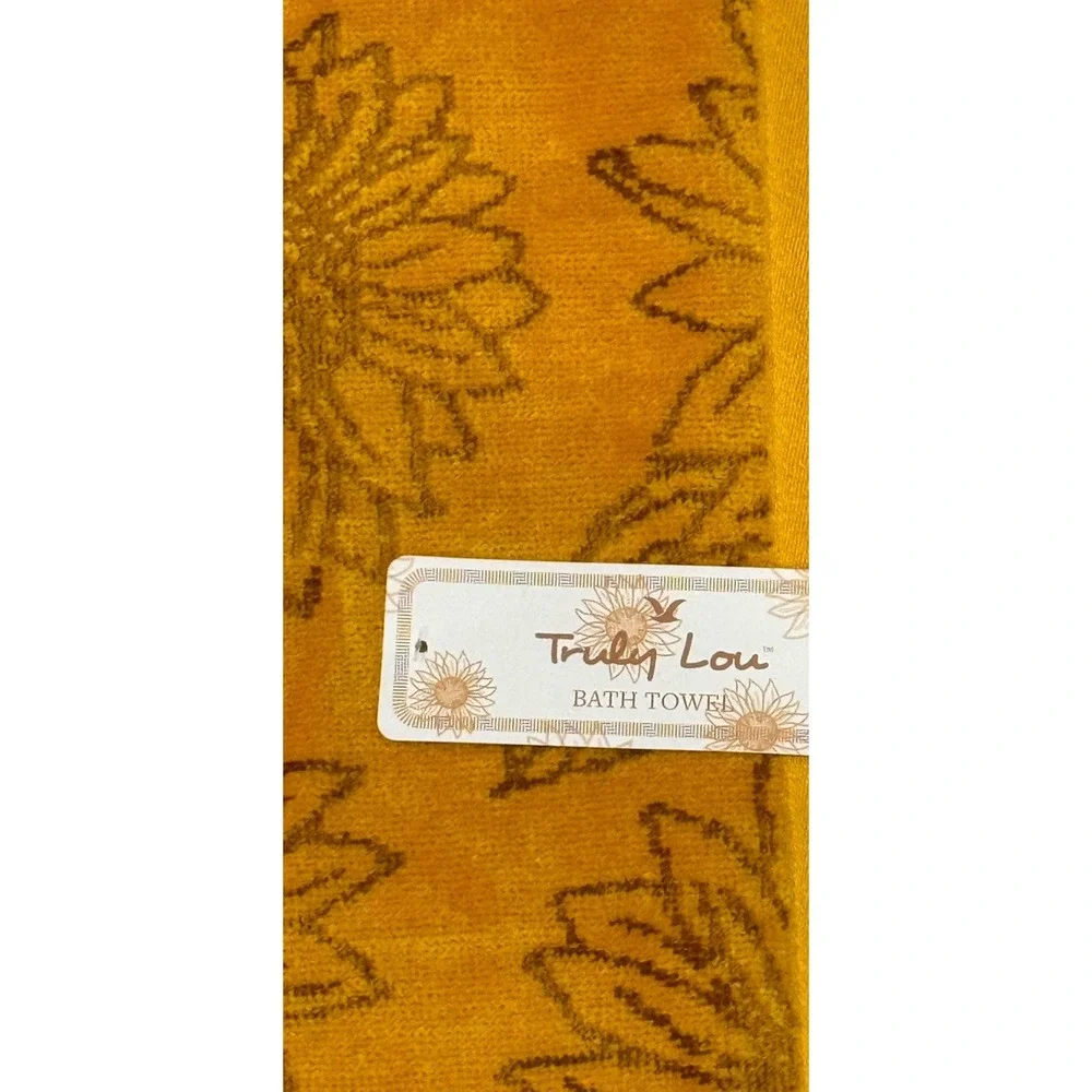 Truly Lou Bath Towels FALL Sunflowers Gold Brown Soft Velour Cotton 2 Pc NEW